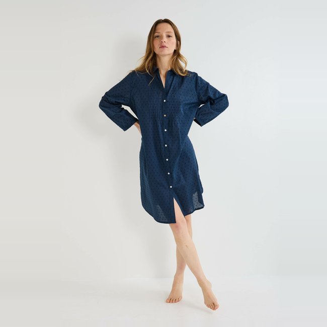 Chemise de nuit unie en plumetis de coton BIO - MONOPRIX