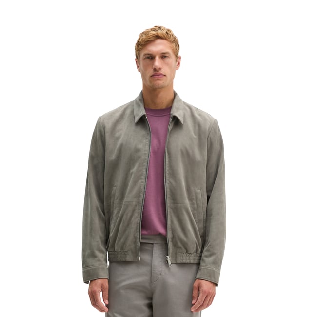Veste en cuir coupe classique en cuir de chèvre velours souple gris <span itemprop=