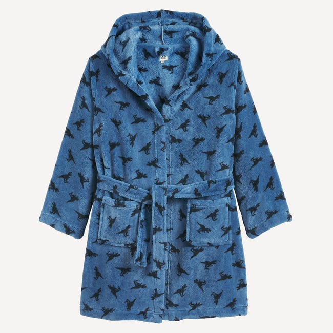 Peignoir à capuche motif dinosaures bleu <span itemprop=