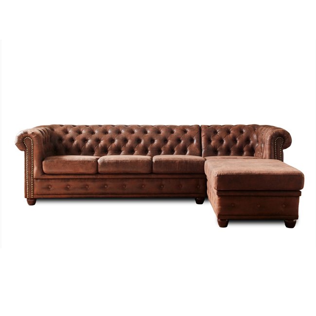 Canapé d'Angle droit en Microfibre 4 places - WINSTON Couleur marron <span itemprop=