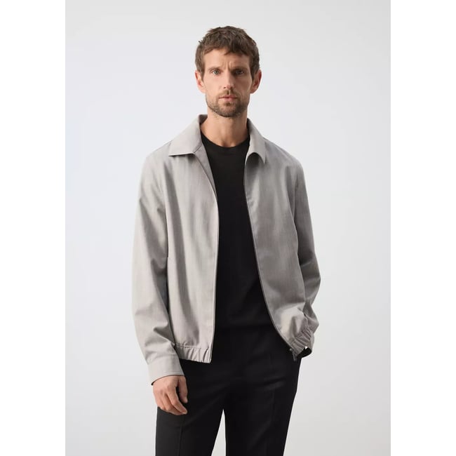 Veste bomber en laine mélangée gris clair/pastel <span itemprop=
