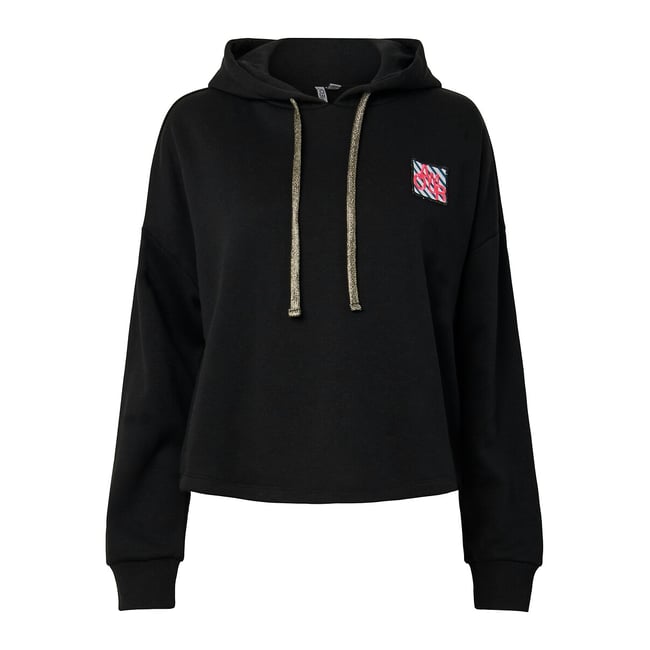 Sweat à capuche, détail poitrine noir <span itemprop=