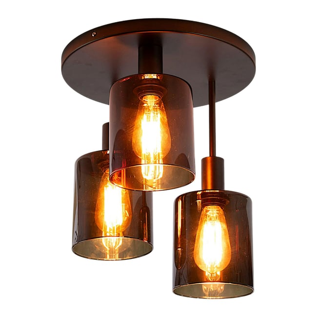 Plafonnier vintage 3 abat-jour verre teinté en cascade NOVA Couleur marron <span itemprop=