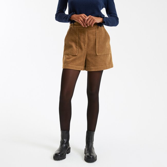 Paperbag short in geribd fluweel, hoge taille - LA REDOUTE COLLECTIONS