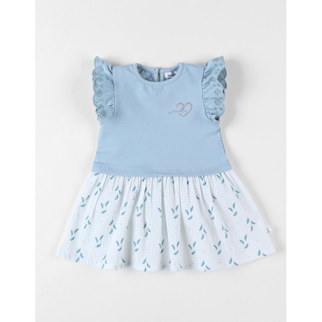 Robe bi-matière à manches courtes, écru/bleu bleu <span itemprop=