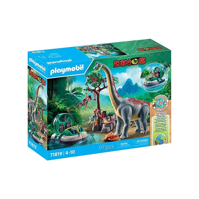 Brachiosaure avec explorateurs et aéroglisseur v019845 <span itemprop=