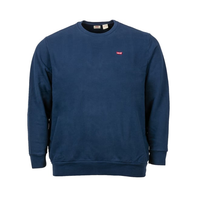 Sweat grande taille marine en coton uni avec logo coupe droite col rond bleu <span itemprop=