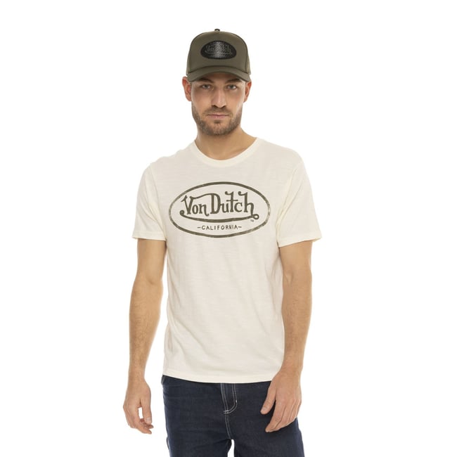 T-shirt en coton BRAD blanc cassé/kaki <span itemprop=