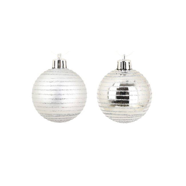 Set de 8 Boules de Noël Rayées Argent Couleur argent <span itemprop=