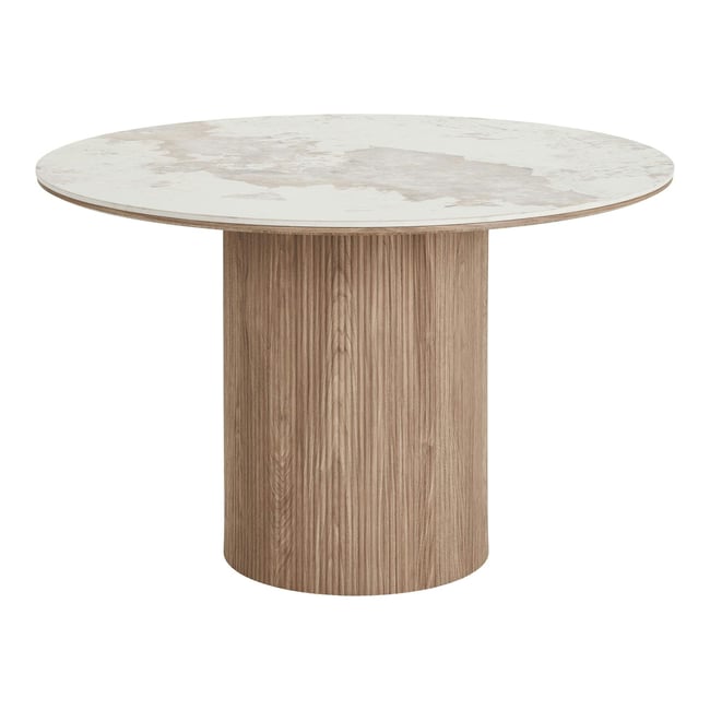 Table à manger ronde en céramique effet marbre Ø120 cm PRATO Couleur blanc <span itemprop=