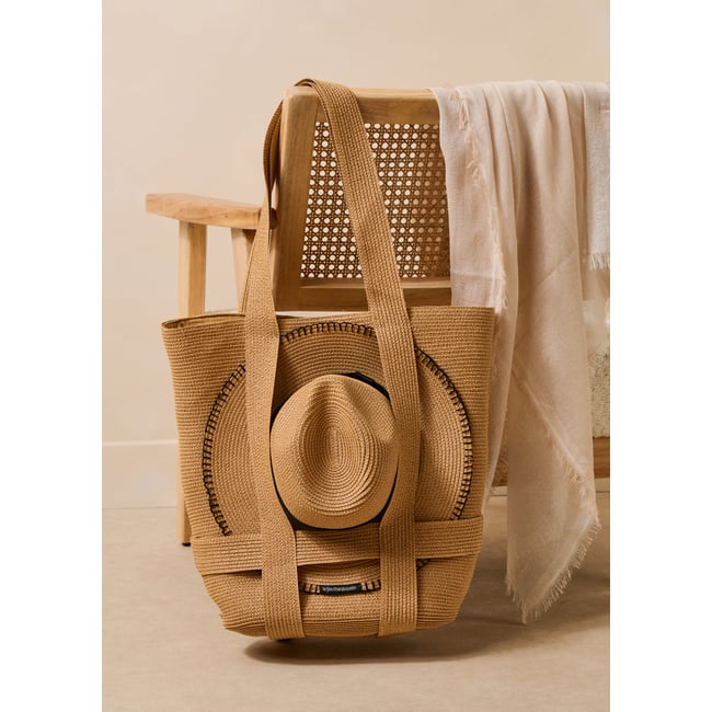 Sac cabas en paille naturel <span itemprop=
