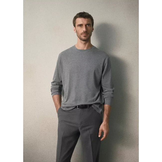 T-shirt coton mélangé cachemire regular fit gris chiné moyen <span itemprop=