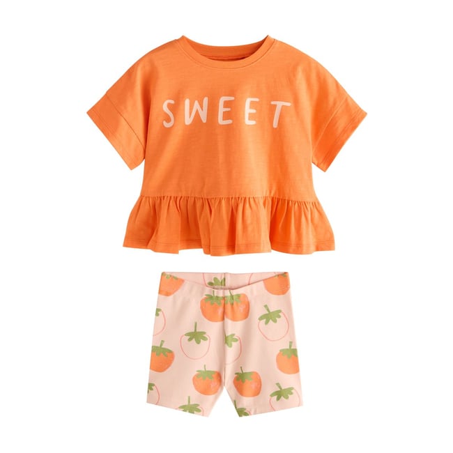 Ensemble haut à manches courtes et short fraise orange <span itemprop=