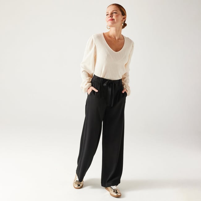 Pantalon En Viscose à Motifs Promod, Noir Taille Haute, Taille 34 - Très Bon état