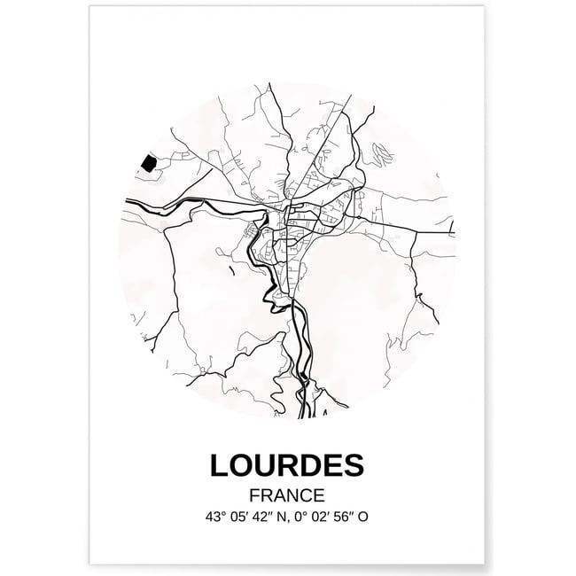 Affiche Carte Lourdes Couleur blanc <span itemprop=