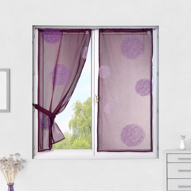 Petit Voilage Prune Brodé 'Ronds Mêlés' prune <span itemprop=