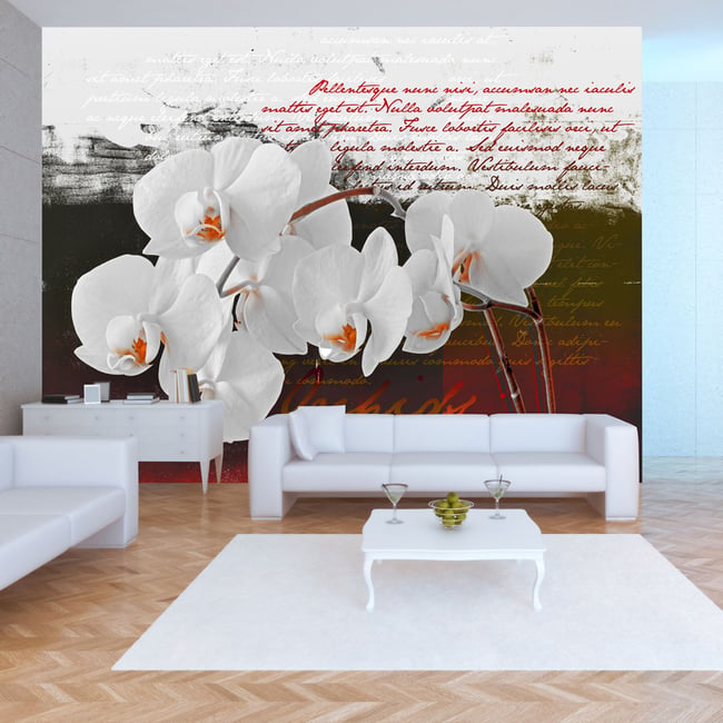 Papier peint intissé panoramique Fleurs Diary and orchid Couleur violet <span itemprop=