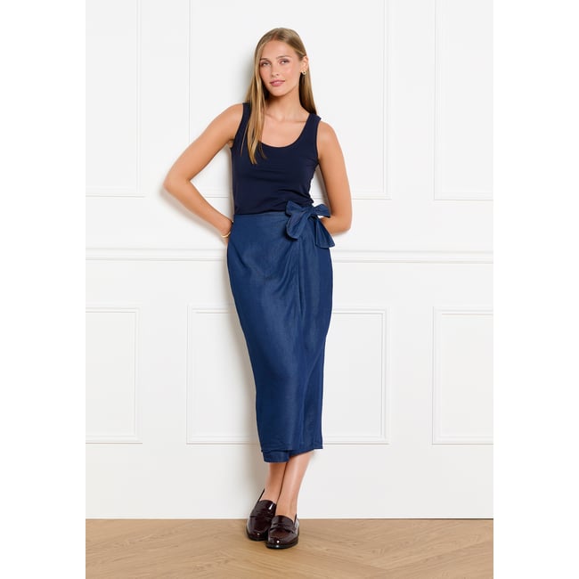 Jupe portefeuille Tencel dark blue <span itemprop=