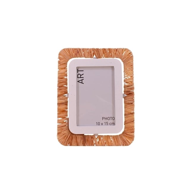 Cadre photo en raphia tissé 18x23cm Couleur beige <span itemprop=