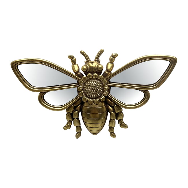 Déco murale abeille fleur miroir 24x15cm Couleur or <span itemprop=