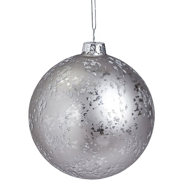 Boule de noël décorative pailletée et mat en verre D10 Couleur gris <span itemprop=