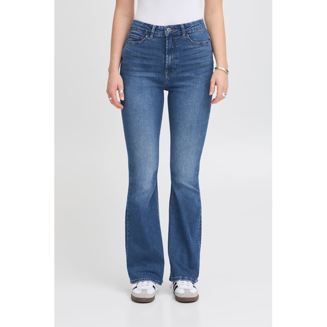 Jeans cinq poches, coupe droite évasée en bas bleu medium blue <span itemprop=