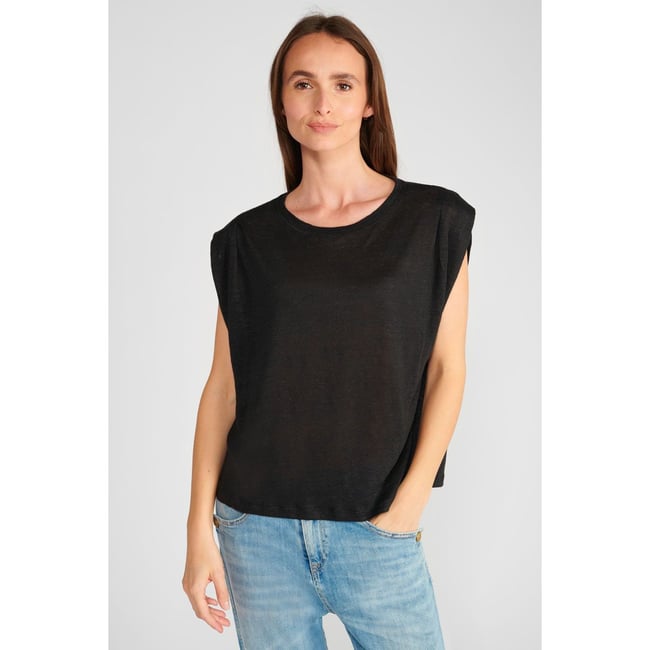 Tee Shirt Femme Le Temps Des Cerises - Modèle Edwige 0001 Noir - Rayures Brillantes Et Monogramme Argenté - T-shirt Basique Chic - 8