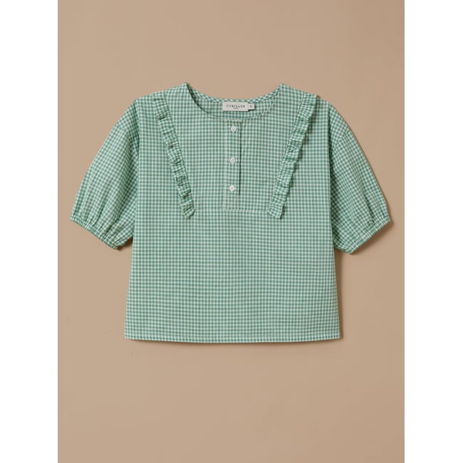 Blouse imprimée vichy mini carreaux vert <span itemprop=