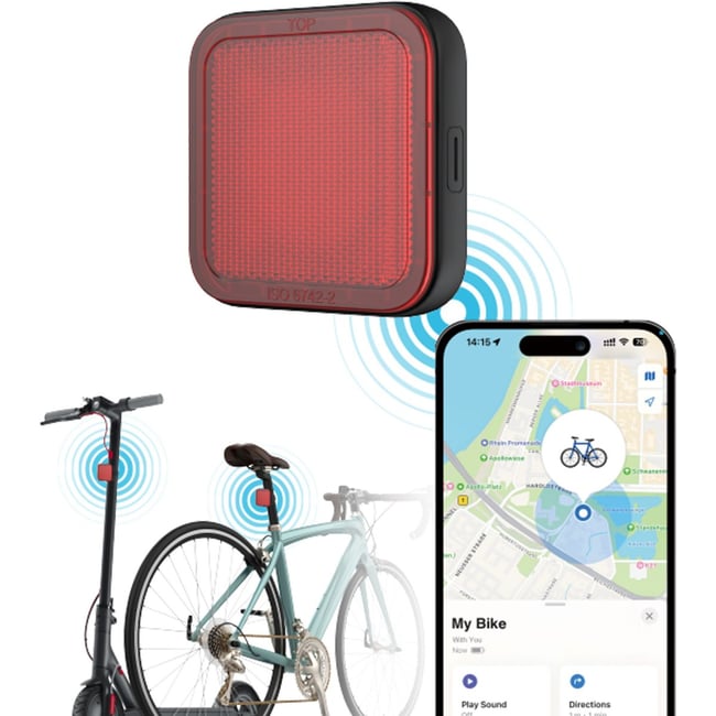 Tracker GPS MFI pour vélo et trottinette noir <span itemprop=