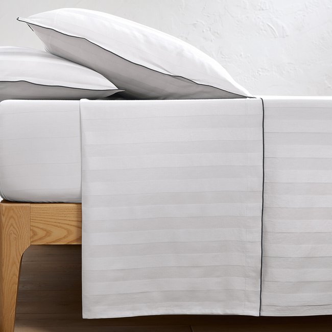 Victor Striped 100% Washed Cotton Satin 300 Thread Count Flat Sheet - LA REDOUTE INTERIEURS