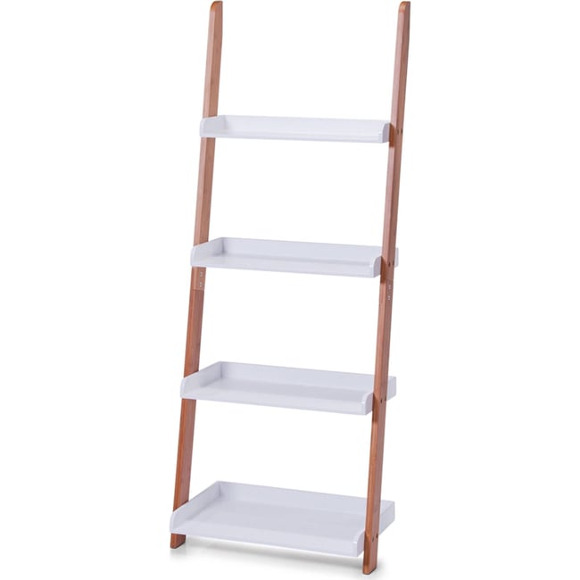 Étagère de salle de bain échelle en bambou Couleur blanc et brun <span itemprop=
