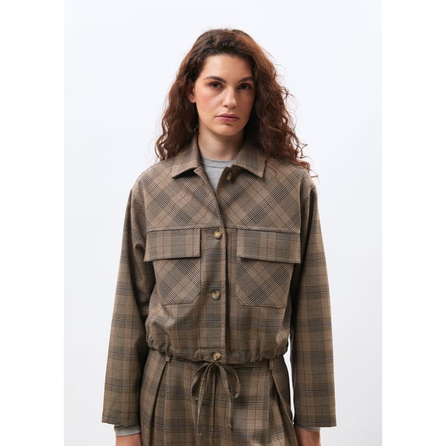 Veste courte à motif prince de Galles greige/denim <span itemprop=
