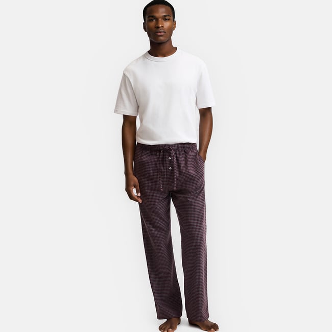Pantalon de pyjama coton carreaux bordeaux <span itemprop=