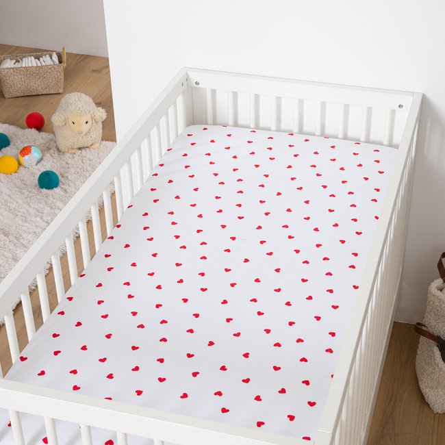 Scacco Baby's Fitted Sheet in Cotton for Mattress Height 17cm, heart print, LA REDOUTE INTERIEURS
