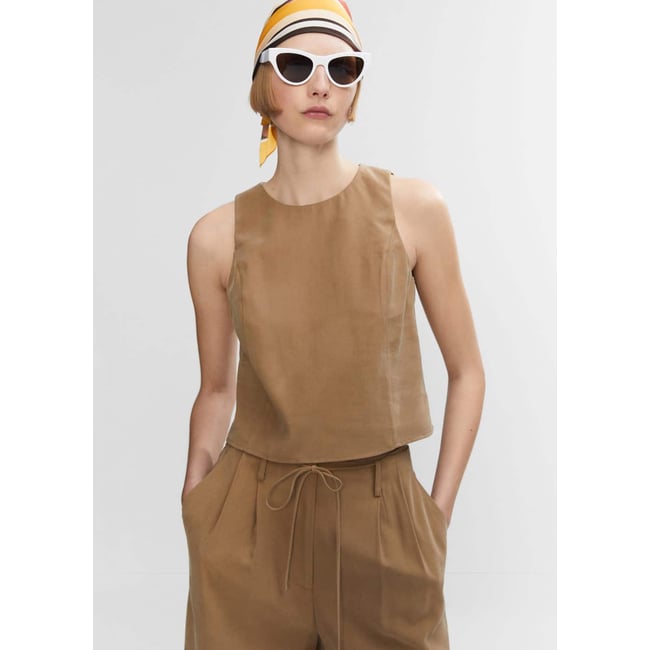Crop Top Bretelles En Lin – Ici & Maintenant – Taille 44 – Vert Kaki