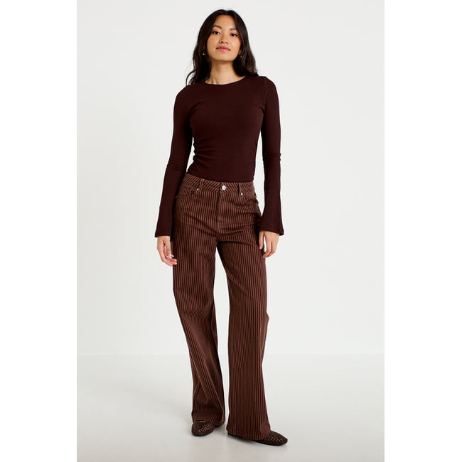 Jean wide leg rayé taille haute - CACHE CACHE
