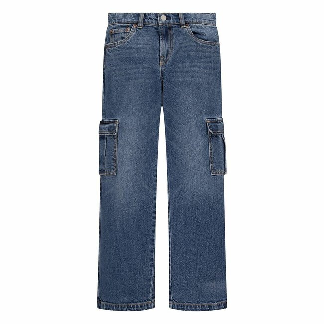 Jean large style cargo bleu denim <span itemprop=