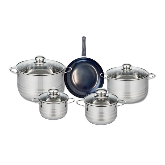 Batterie 1 poêle 20cm + 4 faitouts 14/16/20/24cm PRIMA BRILLANT noir <span itemprop=