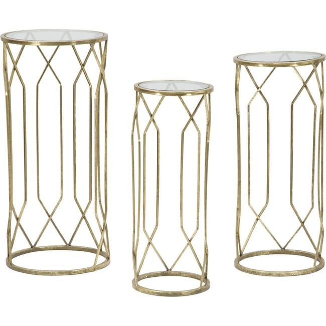 Trio de sellettes en fer plateau verre GLAM Couleur doré et transparent <span itemprop=