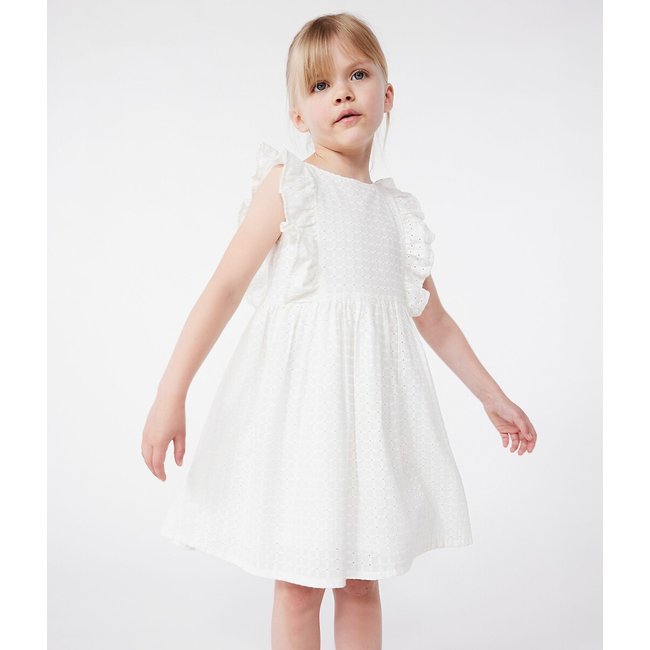 Robe sans manches en broderie anglaise blanc uni <span itemprop=