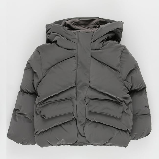 Parka fille en tissu technique à capuche gris <span itemprop=