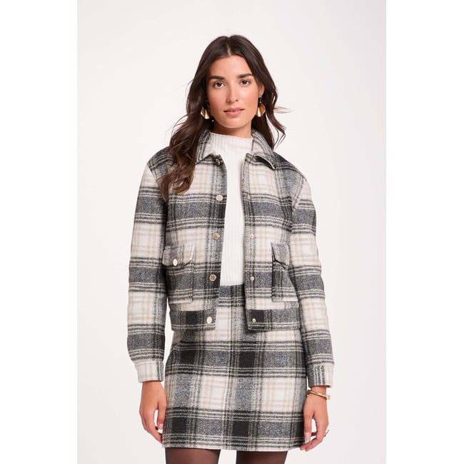 Blouson droit à carreaux multicolore <span itemprop=