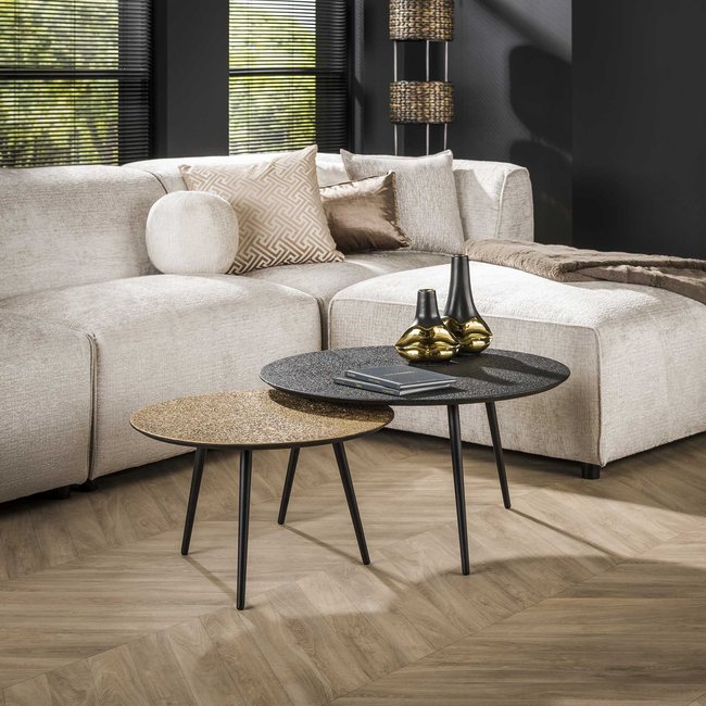Table basse ronde design couleur anthracite et cuivré (2 pièces) RALF Couleur anthracite <span itemprop=