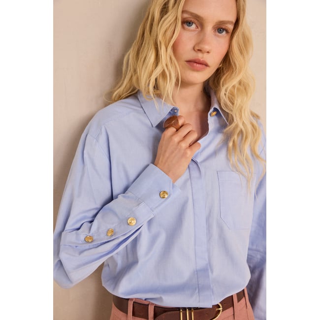 Chemisier à manches longues en coton MACIE bleu chambray <span itemprop=