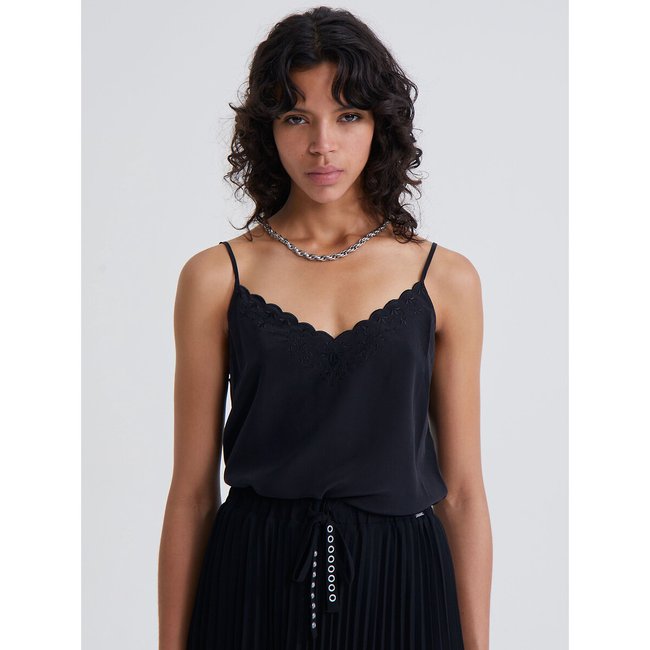 Caraco en soie coloris broderie tête de mort noir <span itemprop=