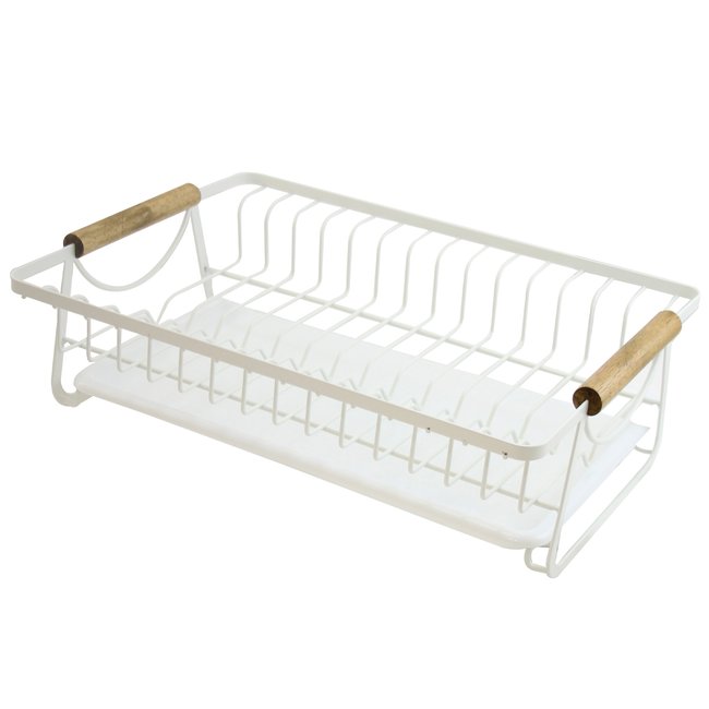Égouttoir à vaisselle blanc et bois 39.8x29.4x14cm blanc <span itemprop=