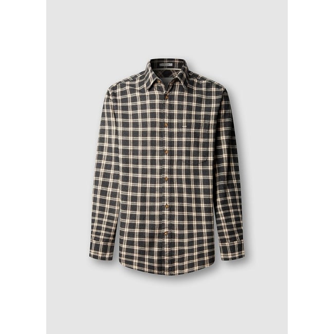 Chemise droite à carreaux, manches longues carreaux marron <span itemprop=