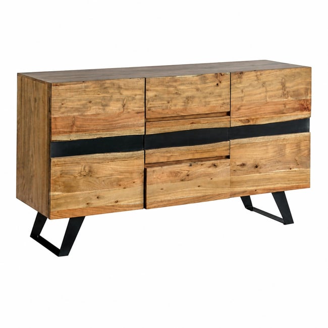 Buffet en bois d'acacia 2 portes 3 tiroirs CANYON Couleur bois naturel <span itemprop=