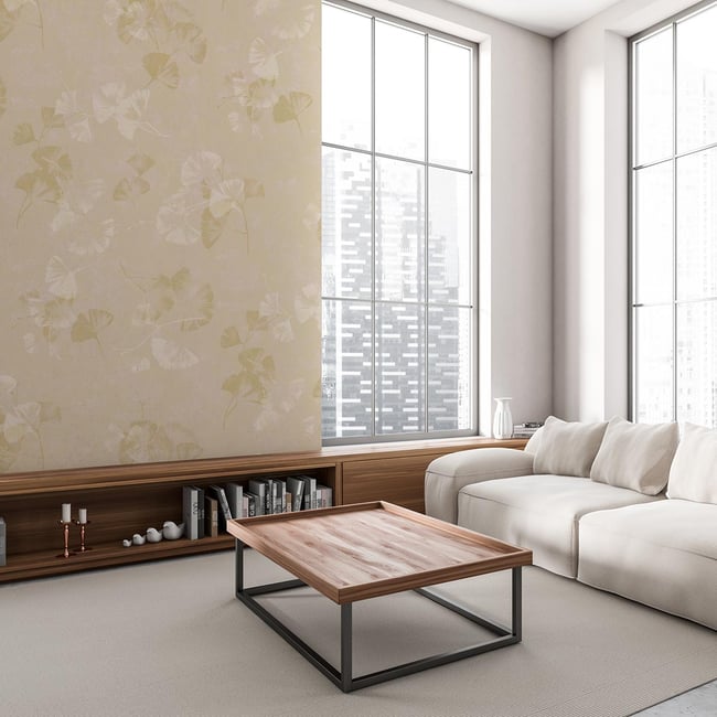 Papier peint fleurs de ginkgo Couleur intissé <span itemprop=