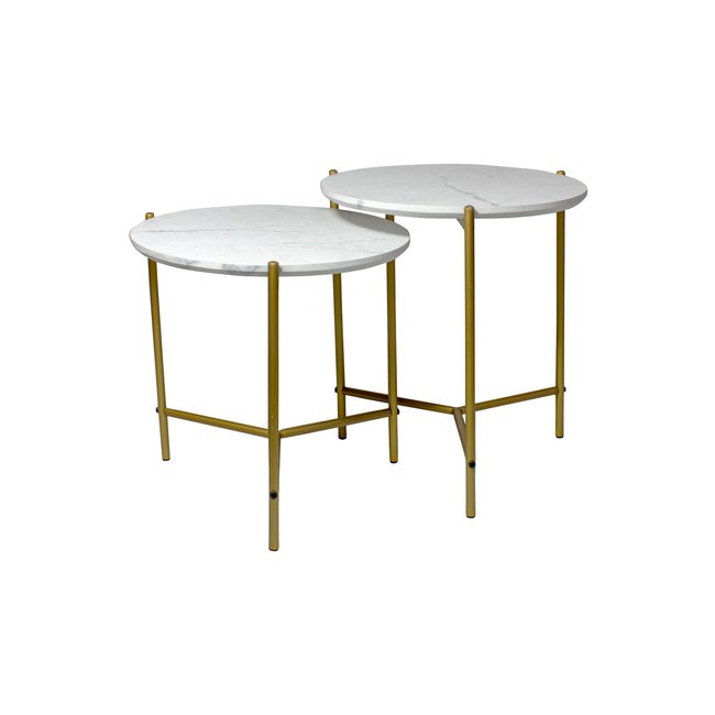 Set de 2 tables basses effet marbre et pieds en métal, SHIAP Couleur blanc <span itemprop=